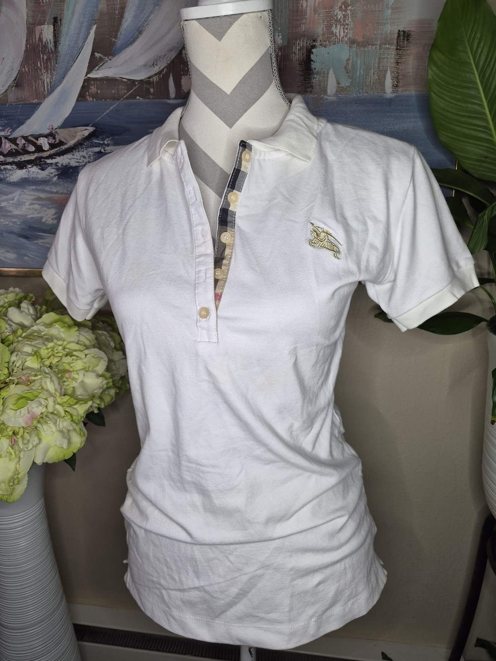 Burberry Brit Women's White Cotton Pique Collared Polo Shirt